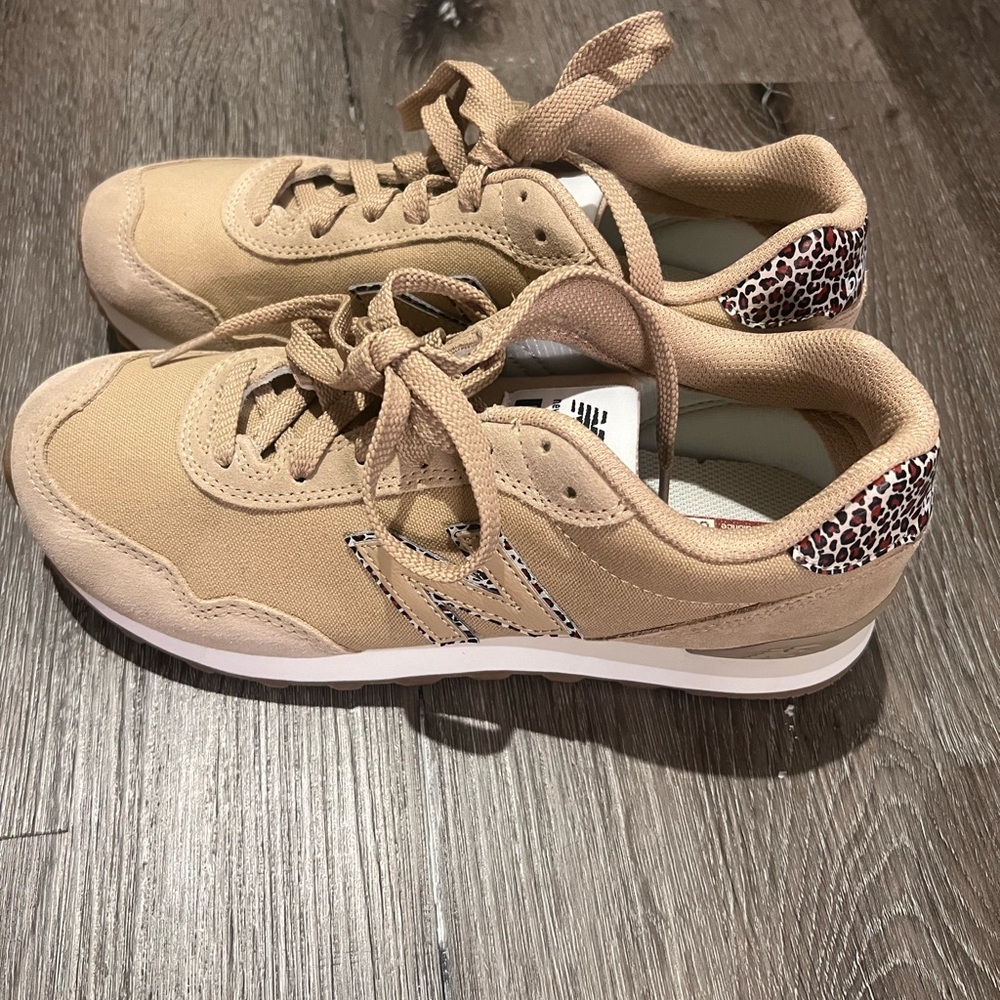 New Balance Tan and Leopard Print Sneakers